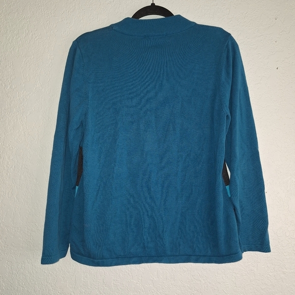 Allison Daley Turquoise & Black Pullover Rhinest Long Sleeve Sweater Size Small - Picture 2 of 8